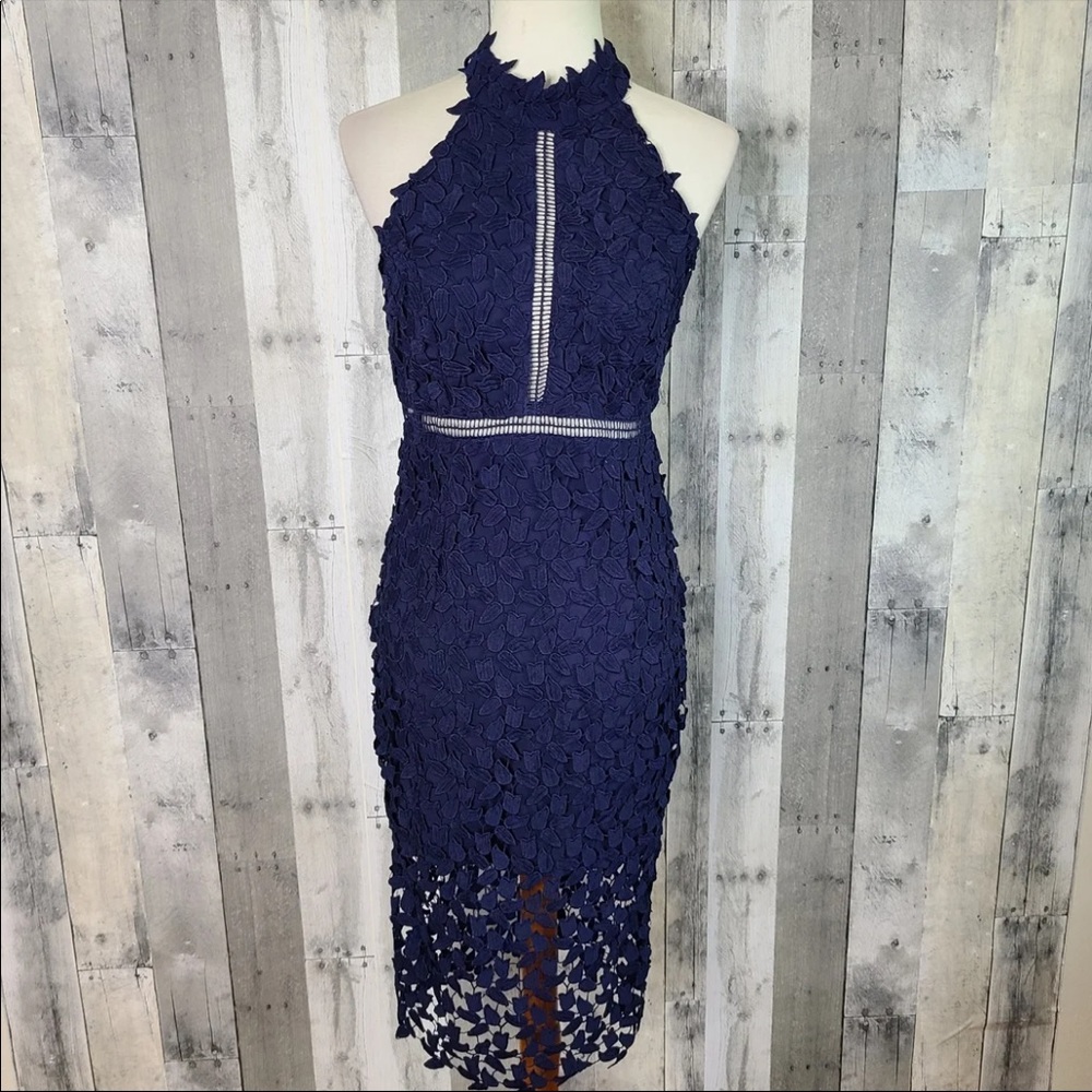 BARDOT Gemma Navy Halter Lace Dress, S/6